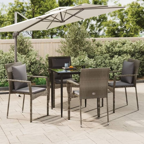3-tlg. Garten-Essgruppe mit Kissen Schwarz Poly Rattan