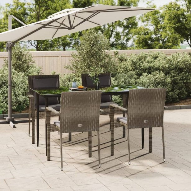 3-tlg. Garten-Essgruppe mit Kissen Schwarz Poly Rattan