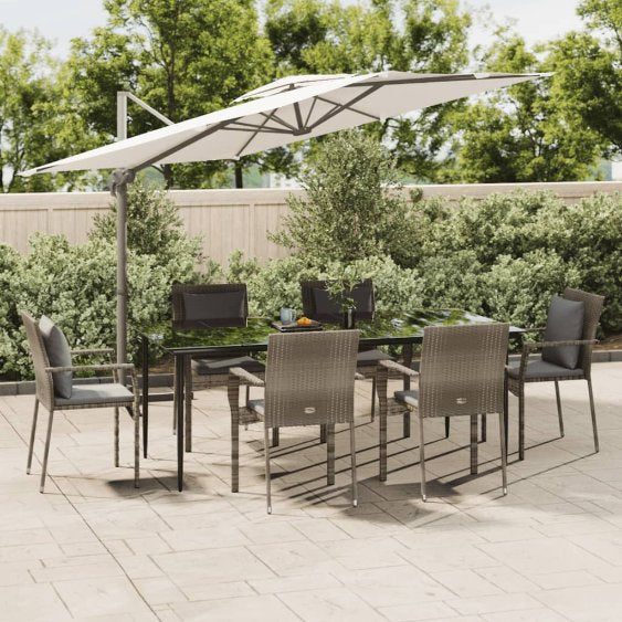3-tlg. Garten-Essgruppe mit Kissen Schwarz Poly Rattan