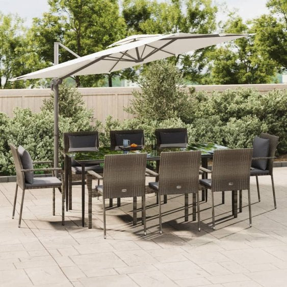 3-tlg. Garten-Essgruppe mit Kissen Schwarz Poly Rattan