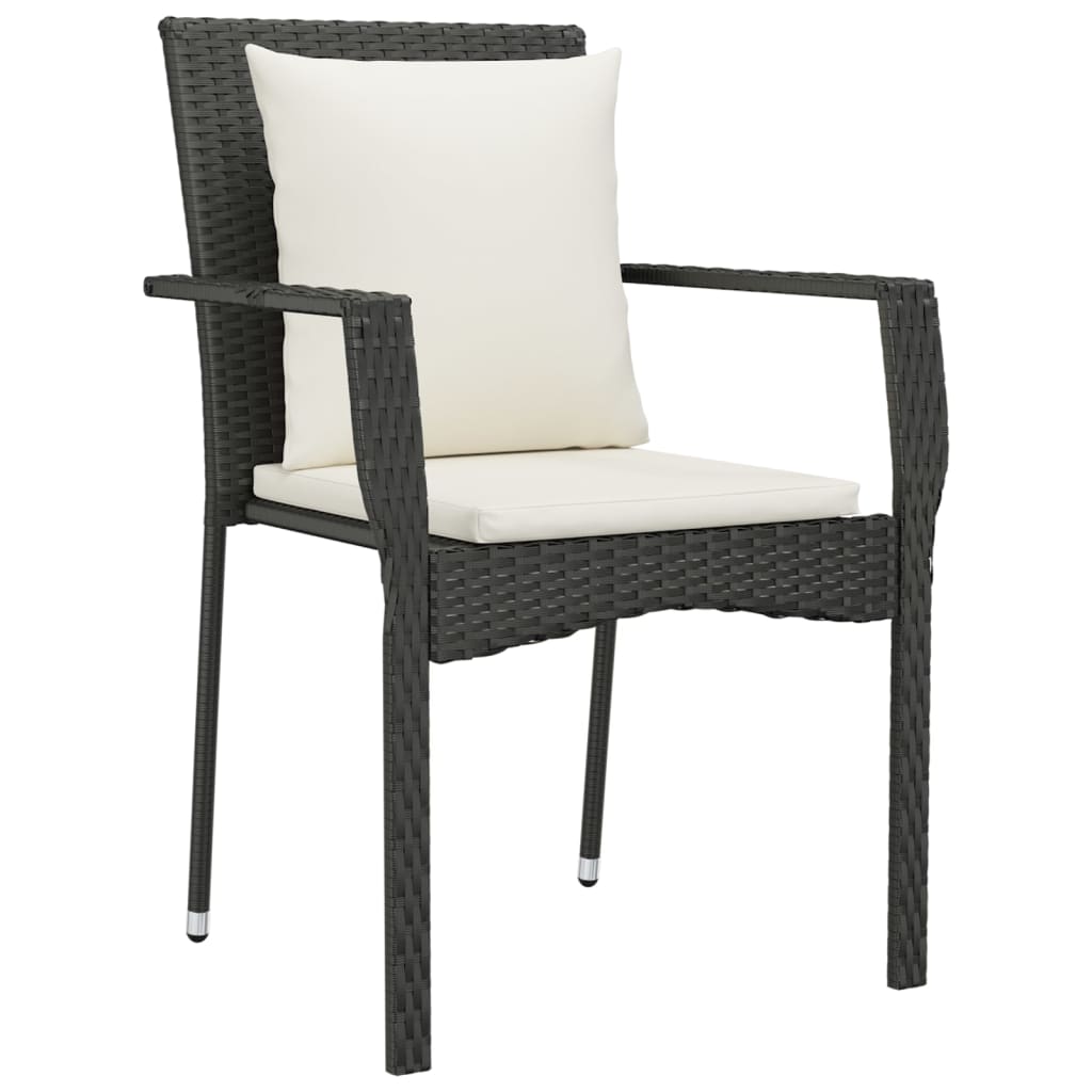 3-tlg. Garten-Essgruppe mit Kissen Schwarz Poly Rattan