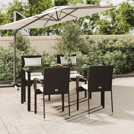 3-tlg. Garten-Essgruppe mit Kissen Schwarz Poly Rattan