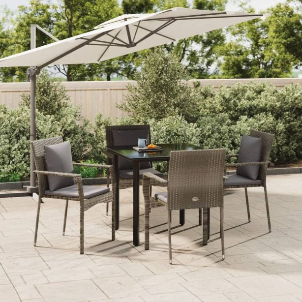 3-tlg. Garten-Essgruppe mit Kissen Schwarz Poly Rattan