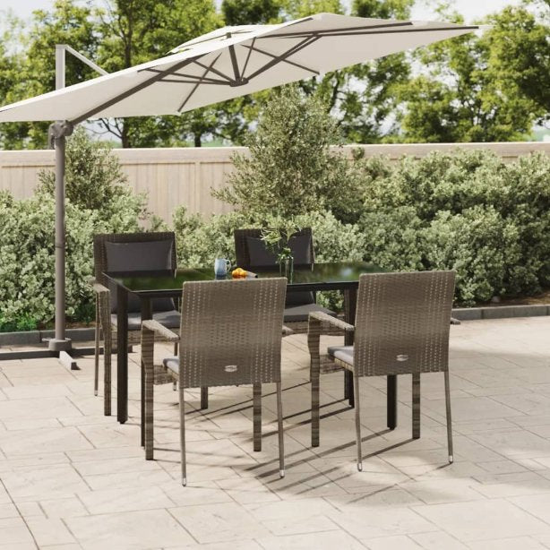 3-tlg. Garten-Essgruppe mit Kissen Schwarz Poly Rattan