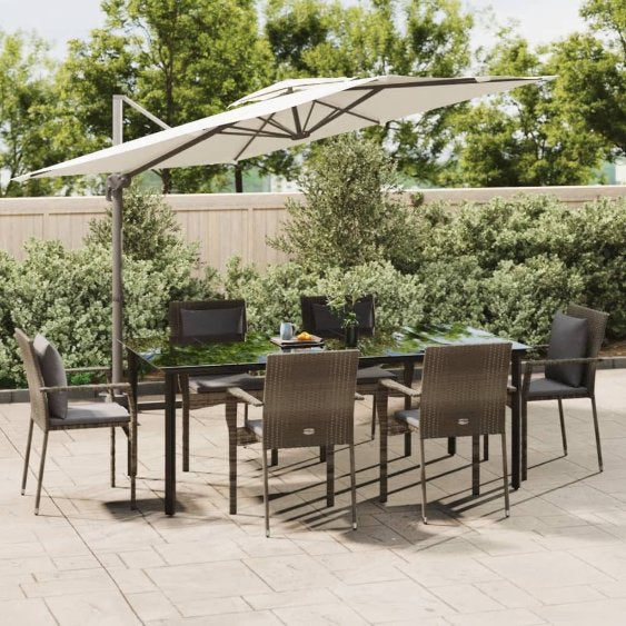 3-tlg. Garten-Essgruppe mit Kissen Schwarz Poly Rattan