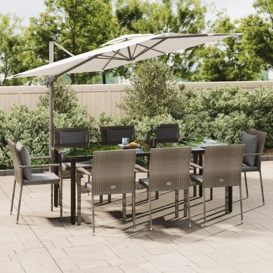 3-tlg. Garten-Essgruppe mit Kissen Schwarz Poly Rattan