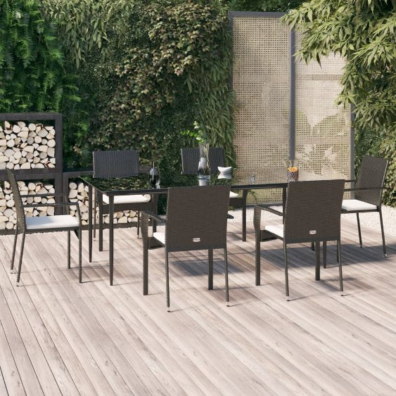 3-tlg. Garten-Essgruppe mit Kissen Schwarz Poly Rattan