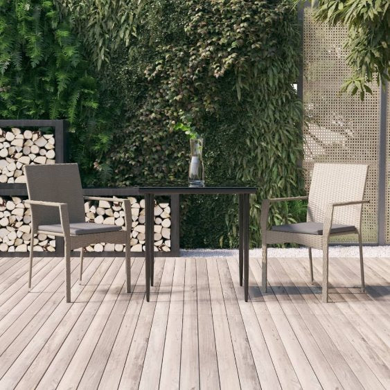 3-tlg. Garten-Essgruppe mit Kissen Schwarz Poly Rattan