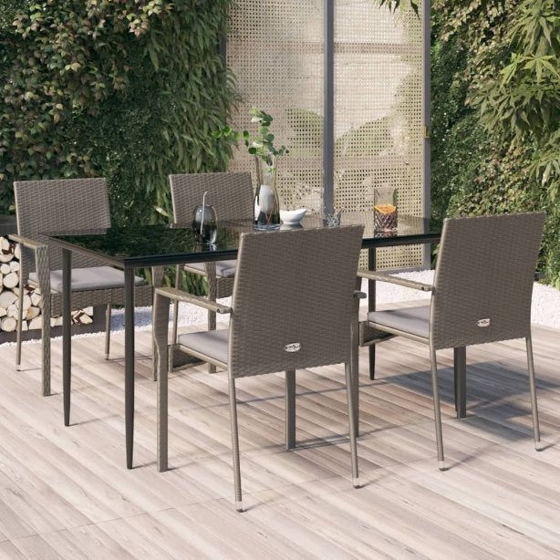 3-tlg. Garten-Essgruppe mit Kissen Schwarz Poly Rattan