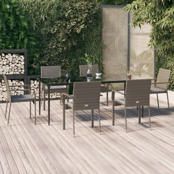 3-tlg. Garten-Essgruppe mit Kissen Schwarz Poly Rattan