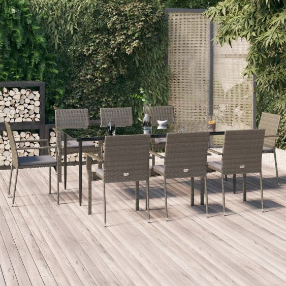 3-tlg. Garten-Essgruppe mit Kissen Schwarz Poly Rattan