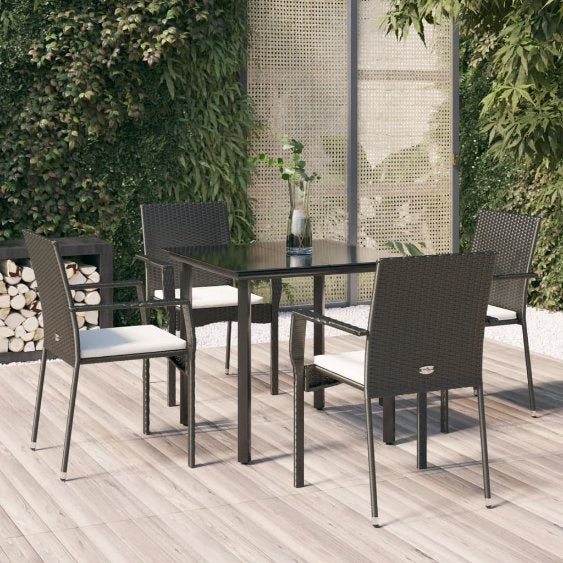 3-tlg. Garten-Essgruppe mit Kissen Schwarz Poly Rattan