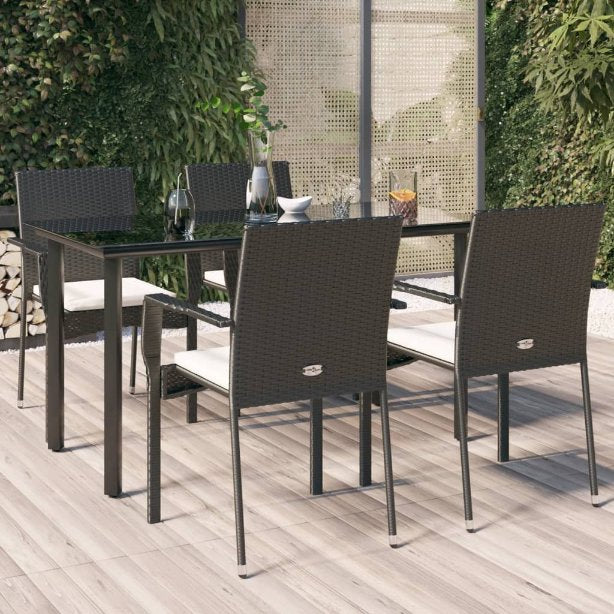 3-tlg. Garten-Essgruppe mit Kissen Schwarz Poly Rattan
