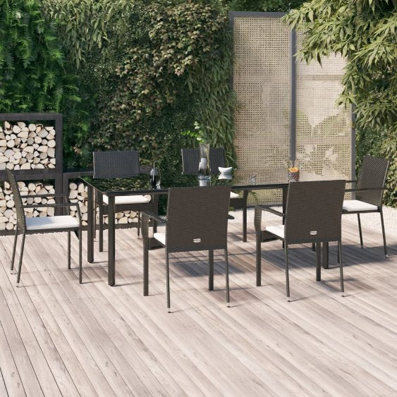 3-tlg. Garten-Essgruppe mit Kissen Schwarz Poly Rattan