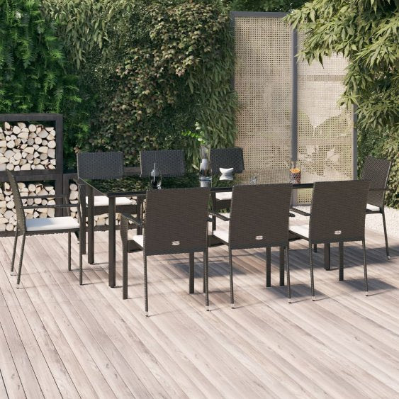 3-tlg. Garten-Essgruppe mit Kissen Schwarz Poly Rattan