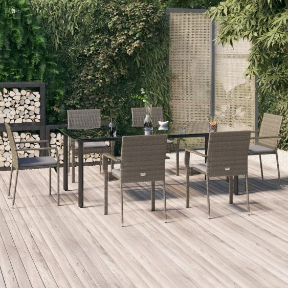 3-tlg. Garten-Essgruppe mit Kissen Schwarz Poly Rattan
