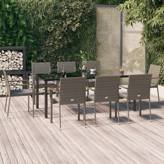 3-tlg. Garten-Essgruppe mit Kissen Schwarz Poly Rattan