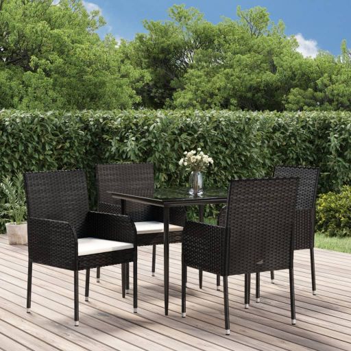 3-tlg. Garten-Essgruppe mit Kissen Schwarz Poly Rattan