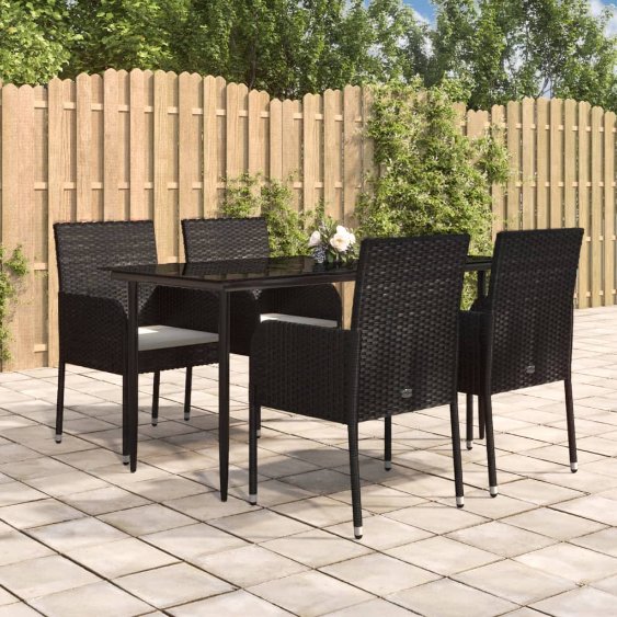 3-tlg. Garten-Essgruppe mit Kissen Schwarz Poly Rattan