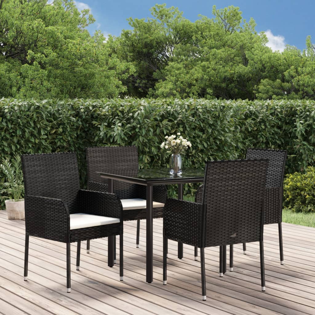 3-tlg. Garten-Essgruppe mit Kissen Schwarz Poly Rattan