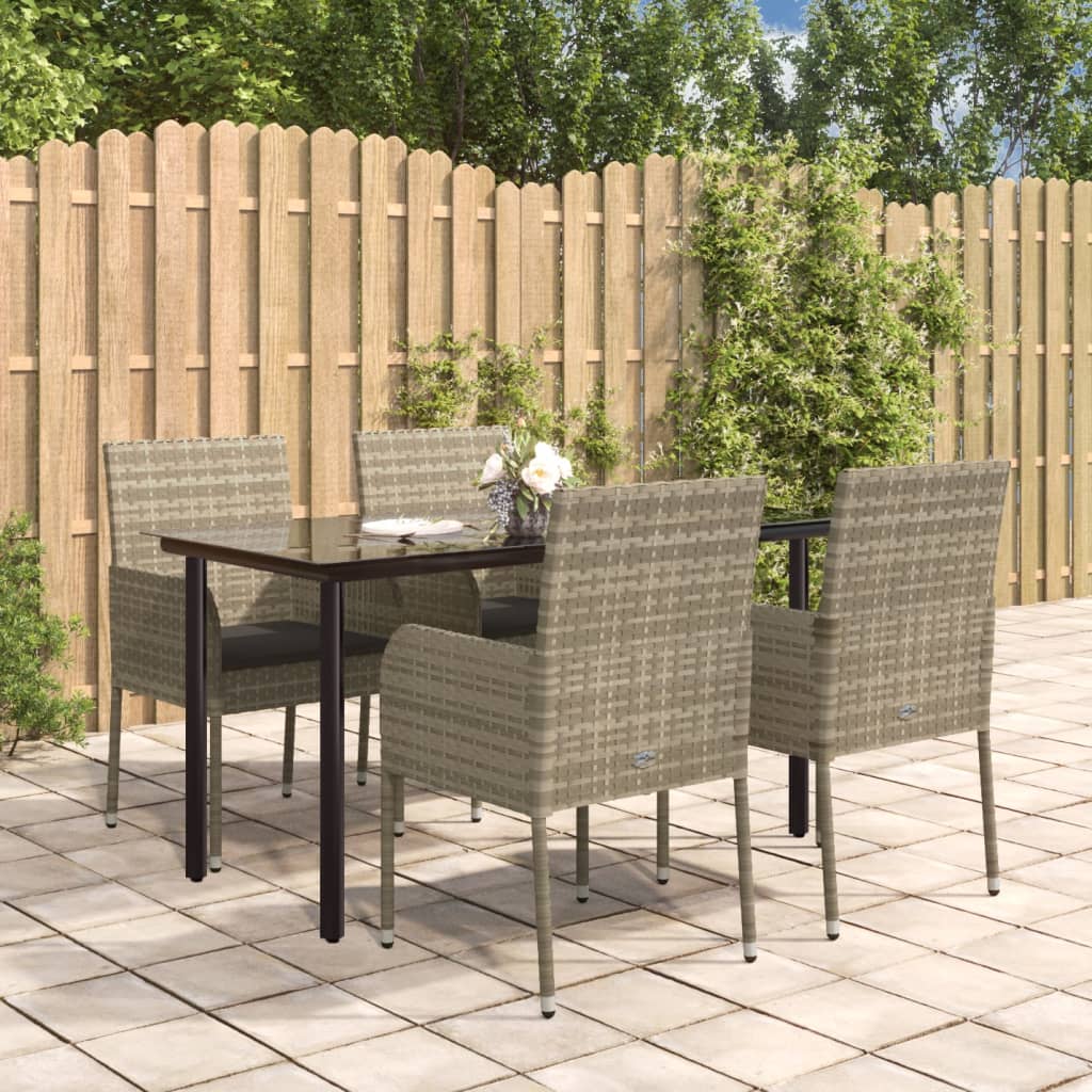 3-tlg. Garten-Essgruppe mit Kissen Schwarz Poly Rattan