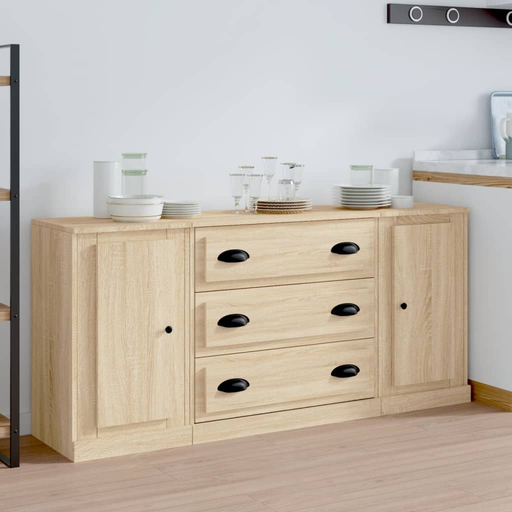 vidaXL Sideboards 3 Stk. Weiß Holzwerkstoff