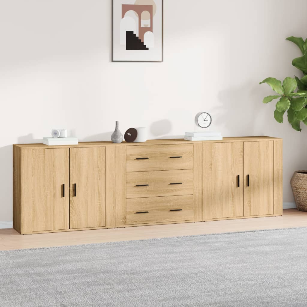 vidaXL Sideboards 3 Stk. Weiß Holzwerkstoff