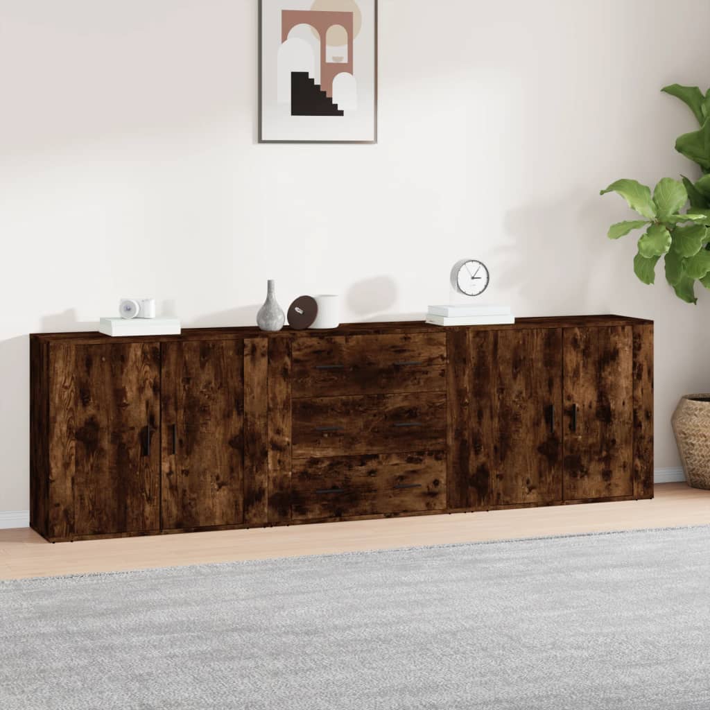 vidaXL Sideboards 3 Stk. Weiß Holzwerkstoff