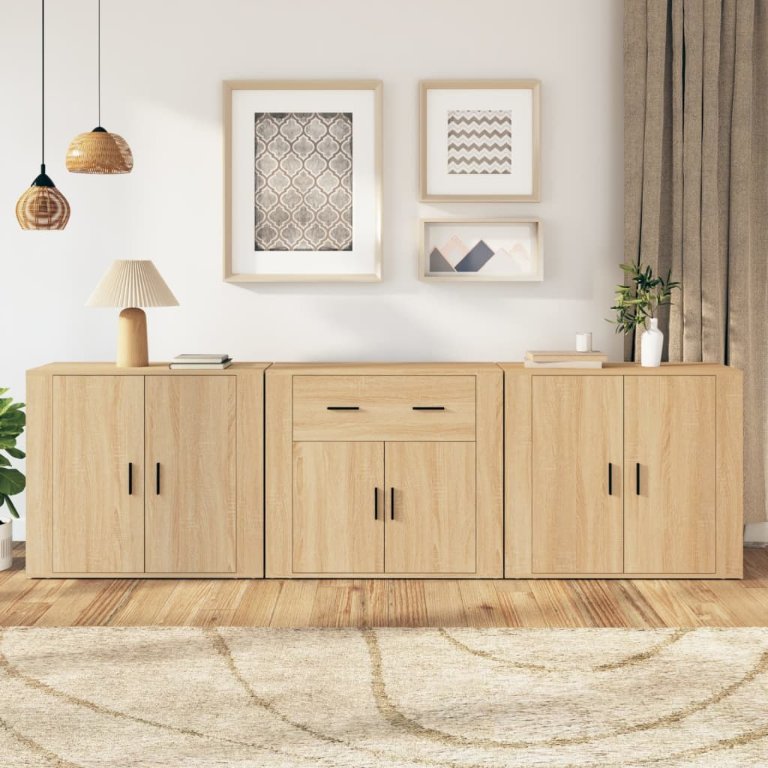 vidaXL Sideboards 3 Stk. Weiß Holzwerkstoff