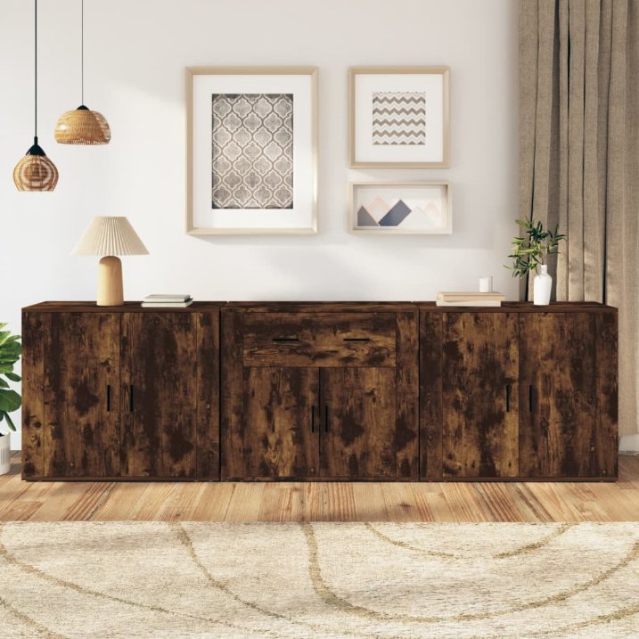 vidaXL Sideboards 3 Stk. Weiß Holzwerkstoff