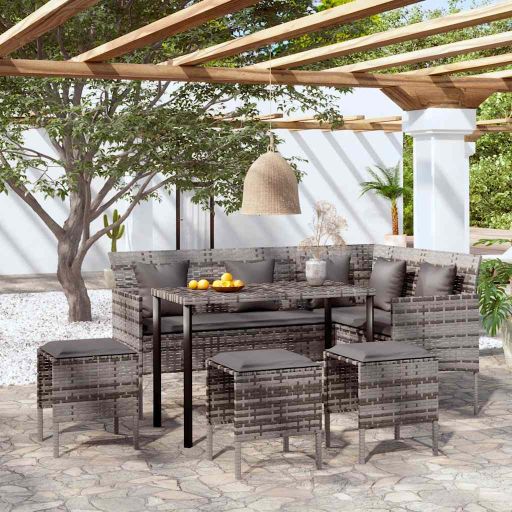 5-tlg. Sofagarnitur in L-Form mit Kissen Poly Rattan Braun