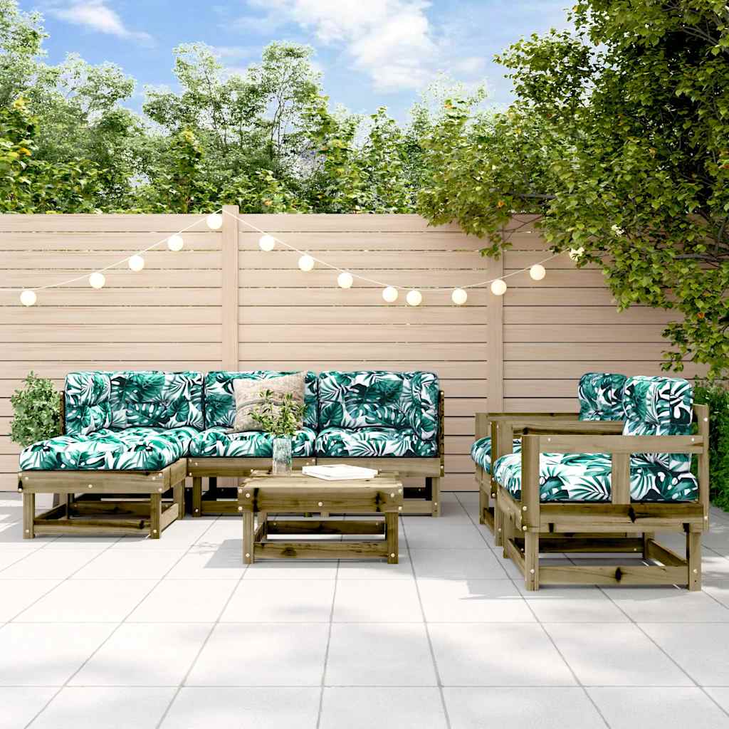 7-tlg. Garten-Lounge-Set mit Kissen Massivholz