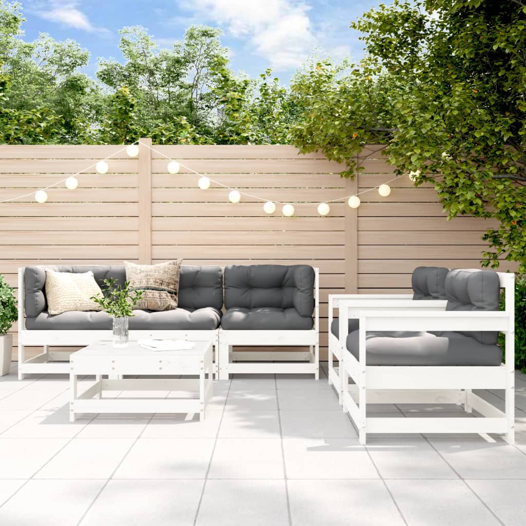 6-tlg. Garten-Lounge-Set mit Kissen Massivholz