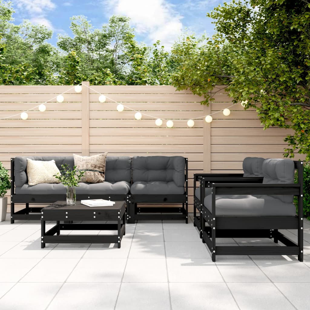 6-tlg. Garten-Lounge-Set mit Kissen Massivholz