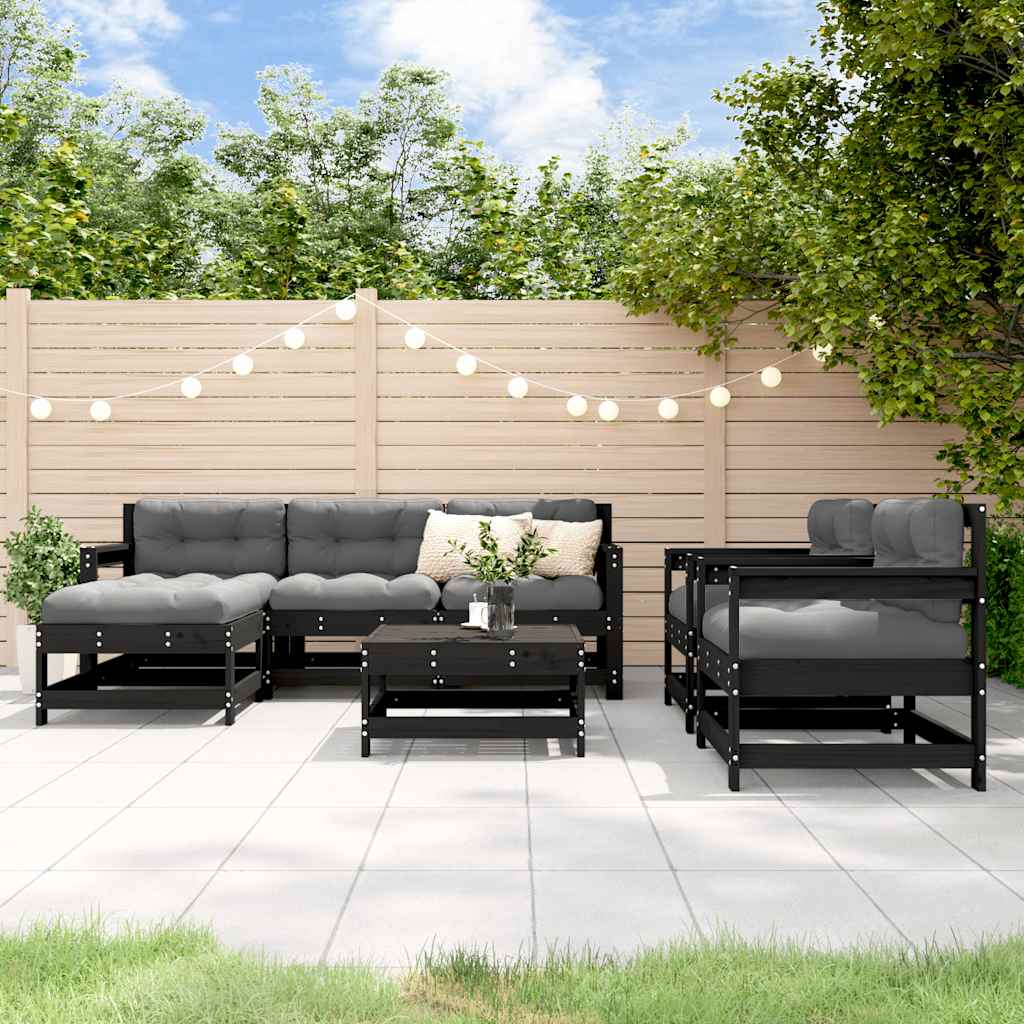 7-tlg. Garten-Lounge-Set mit Kissen Massivholz