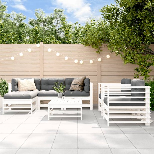 7-tlg. Garten-Lounge-Set mit Kissen Massivholz