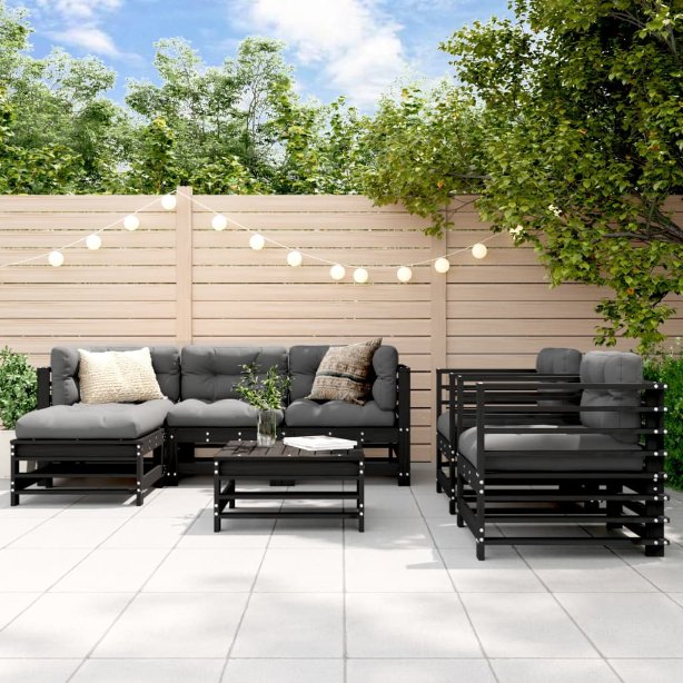 7-tlg. Garten-Lounge-Set mit Kissen Massivholz