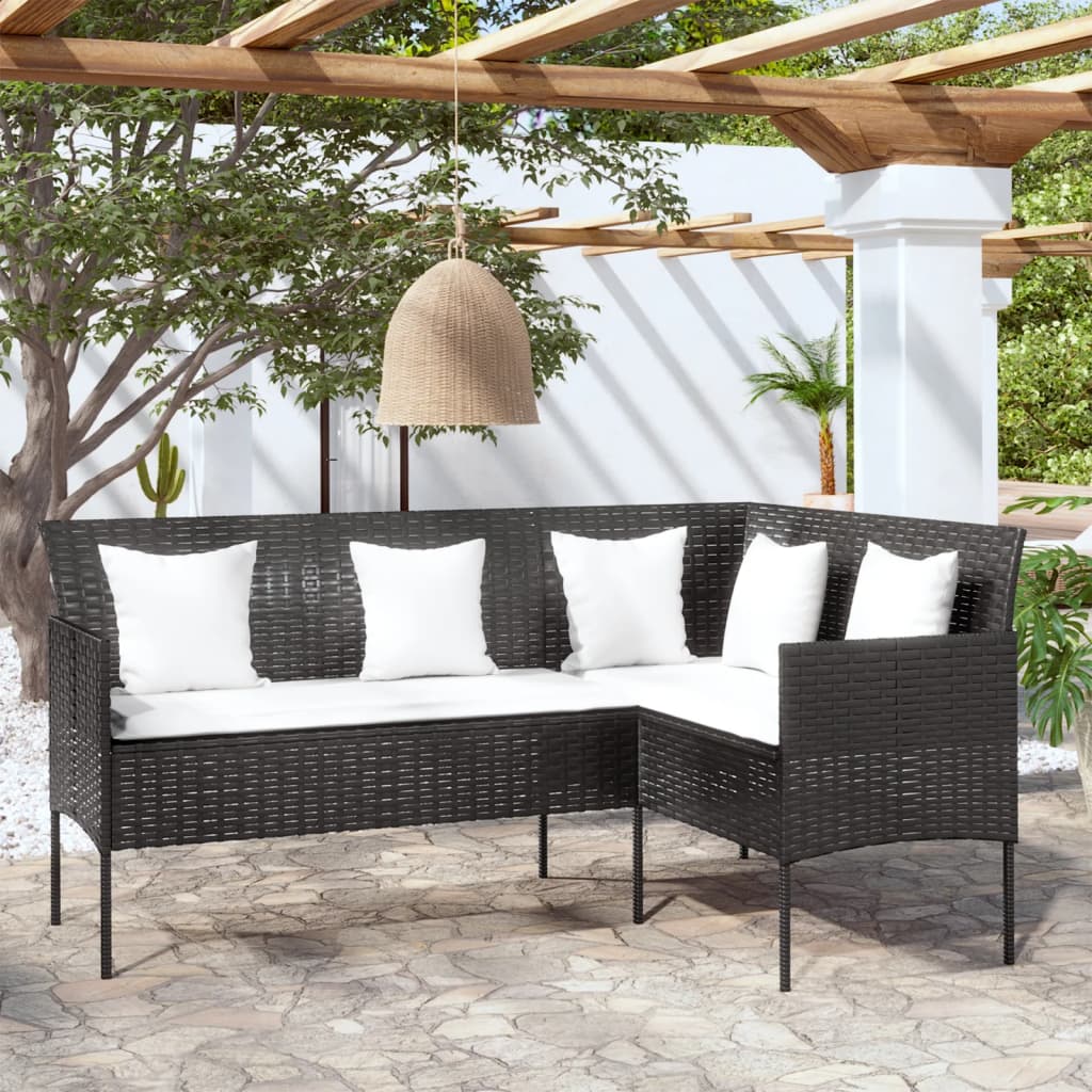 Sofa in L-Form mit Kissen Poly Rattan Grau