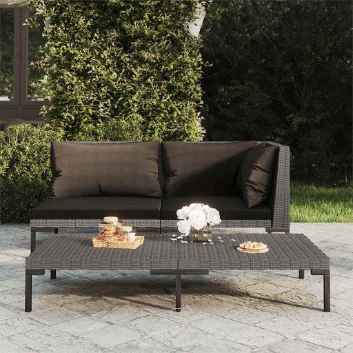 vidaXL Gartensofa mit Kissen Halbrundes Poly Rattan