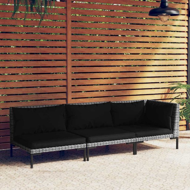 vidaXL Gartensofa mit Kissen Halbrundes Poly Rattan