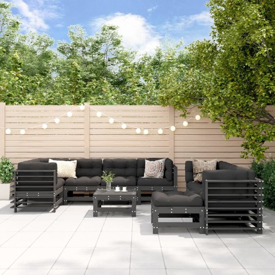 vidaXL 10-tlg. Garten-Lounge-Set mit Kissen Massivholz