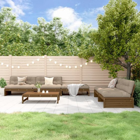 6-tlg. Garten-Lounge-Set mit Kissen Massivholz