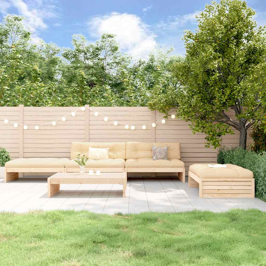 5-tlg. Garten-Lounge-Set mit Kissen Massivholz