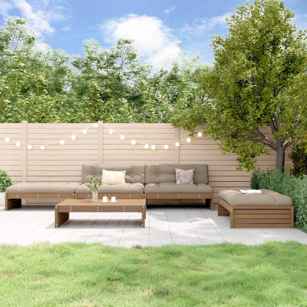 5-tlg. Garten-Lounge-Set mit Kissen Massivholz