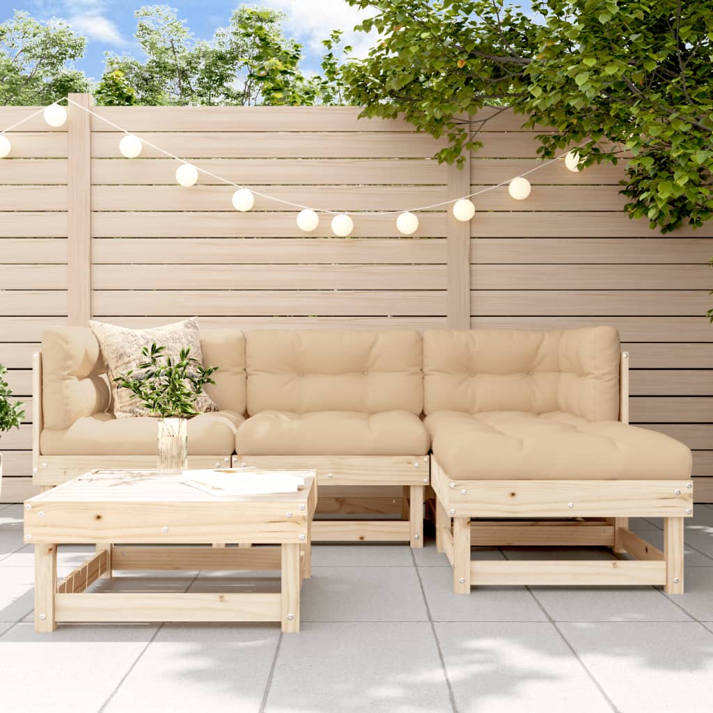 5-tlg. Garten-Lounge-Set Weiß Massivholz Kiefer
