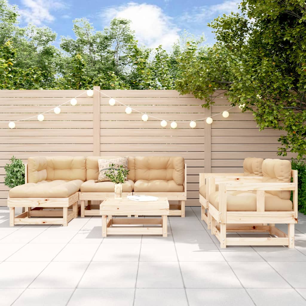 7-tlg. Garten-Lounge-Set Weiß Massivholz Kiefer