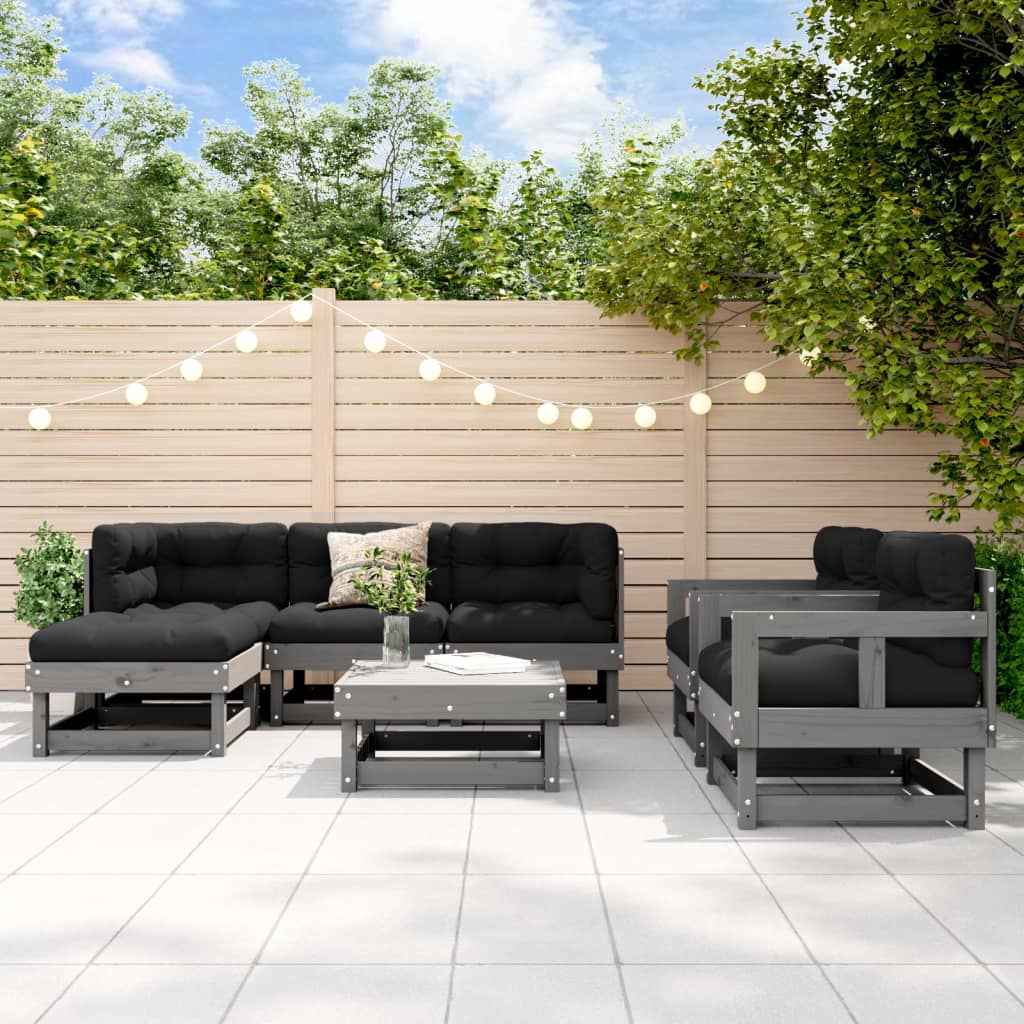7-tlg. Garten-Lounge-Set Weiß Massivholz Kiefer