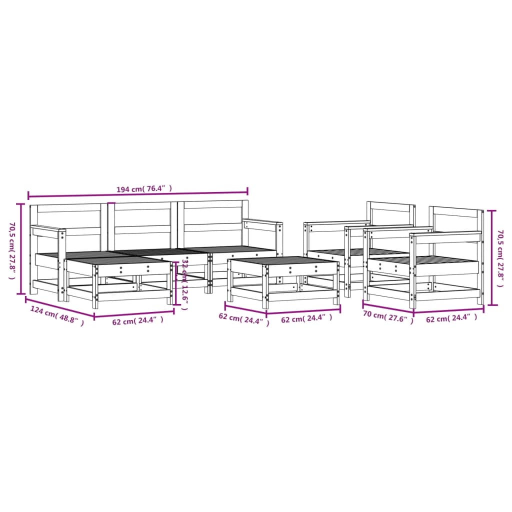 7-tlg. Garten-Lounge-Set Massivholz Kiefer
