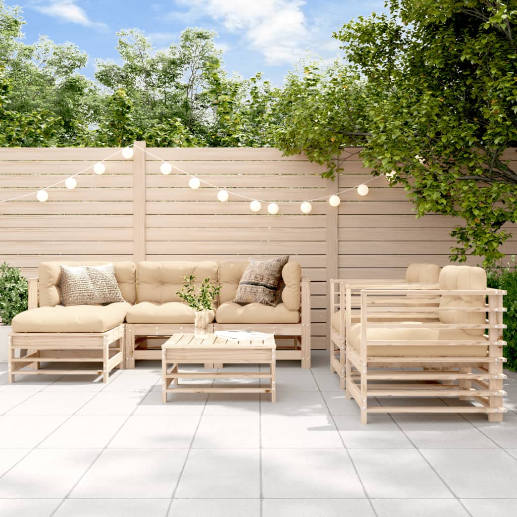 7-tlg. Garten-Lounge-Set Weiß Massivholz Kiefer