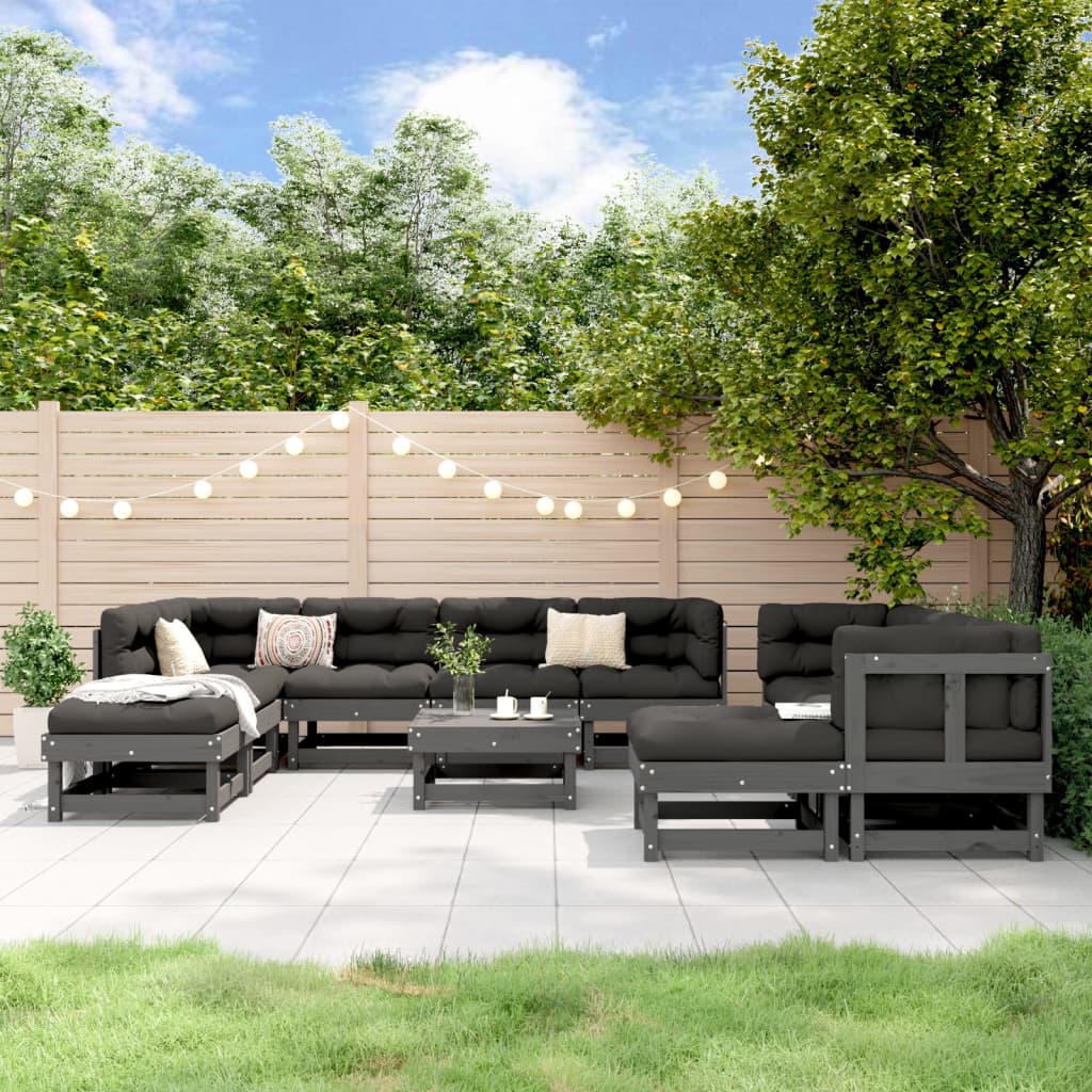 11-tlg. Garten-Lounge-Set Weiß Massivholz Kiefer